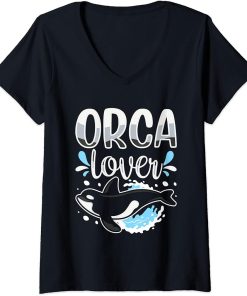 Womens Orca Lover Protect Orcas Whale Sea V-Neck T-Shirt