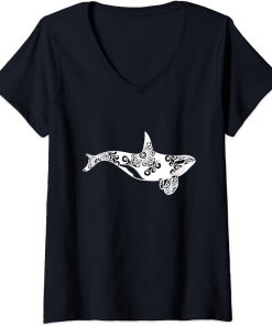 Womens Classic Love Orcas Designer Tee Whale Ocean Tee V-Neck T-Shirt