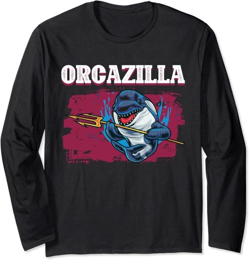 Funny Orcazilla With Trident King Of The Ocean Orcas Long Sleeve T-Shirt