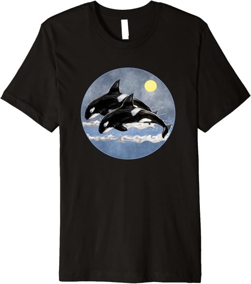 Orca Killer Whale Family Art Retro Style Sea Panda Orcas Premium T-Shirt