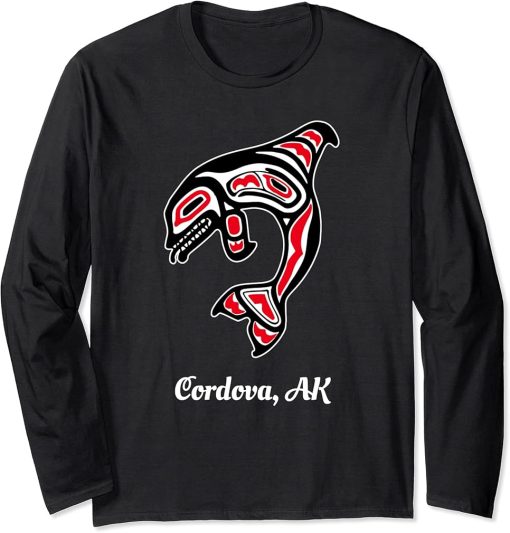 Native American Cordova AK Red Orca Killer Whale Long Sleeve T-Shirt