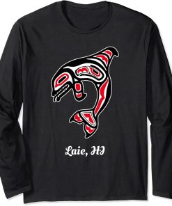 Native Laie Hawaii Red Orca Killer Whale Long Sleeve T-Shirt