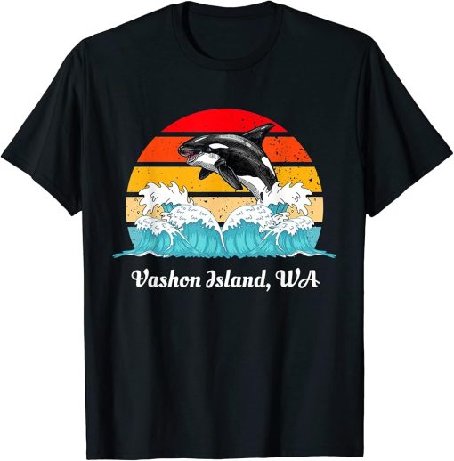 Vintage Vashon Island WA Distressed Orca Killer Whale Art T-Shirt